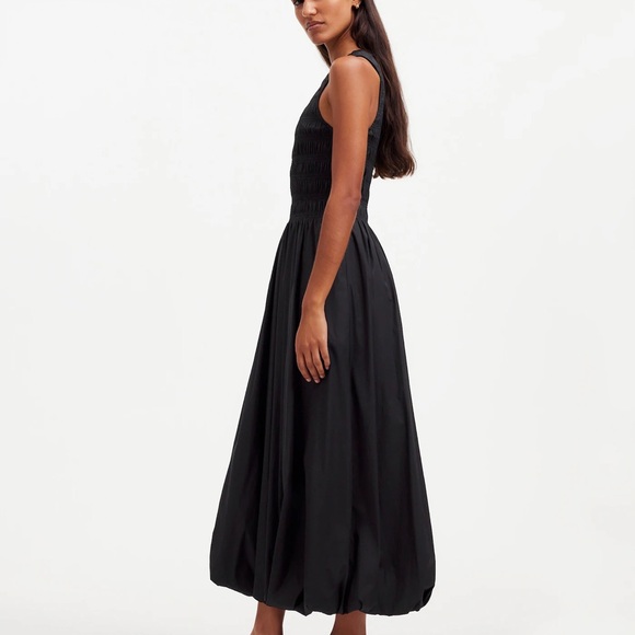 Madewell true black The Melody Bubble-Hem Smocked Midi Dress in Poplin small nwt - Picture 6 of 10
